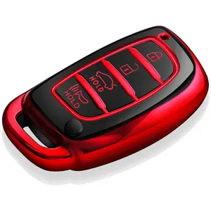 Key Fob Cover Soft TPU Full Protection Key Case Compatible with Hyundai Elantra Elantra GT Ioniq Sonata Tucson Smart 4 Buttons (Red)
