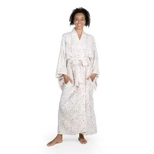 NOVICA Artisan Handmade Batik Robe Fair Trade Floral Patterned Women's from Indonesia Rayon Clothing Beige ' Bali Arabesques'