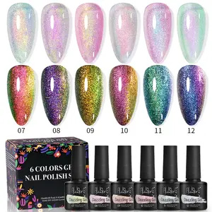 AWStorG 6-Piece Set 7.5ML Dazzling Glitter Gel Nail Polish Kit, Semi-Permanent, UV/LED Removable, DIY Salon Manicure