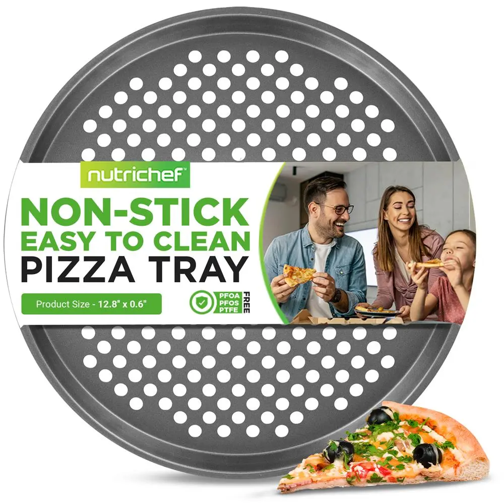 Nutrichef 12.8in Non Stick Bakeware Pizza Steel Single Pan - Gray Silicone Coated Carbon Steel Baking Tray, Warp-Resistant, PFAS-Free, Heat-Resistant up to 446°F, Oven-Safe, Dishwasher-Safe Cooking & Baking Essential
