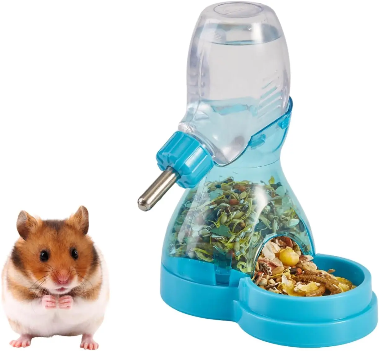 in  Hamster Water Bottle No Drip with Large Capacity Automatic Food Dispenser Small Animal Feeder for Syrian Dwarf Hamster Mouse Rat Degu (Blue, oz)