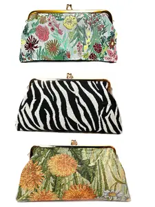 Women's Clutch Bag, Evening Banquet Cosmetic Bag, Zebra Pattern, European Embroidery, Vintage Lock, Phone Key Cosmetics Organizer