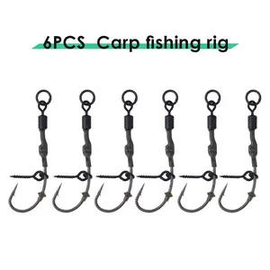 6-Piece Carp Fishing Hooks Set, Pre Tied Hooks, Roni Rigging Screws Bait Links, Soft Worm Ear Hook Accessories, Fishing Gear Tools, Fishing Supplies