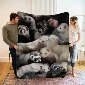 Cute Chinchilla Pattern Blanket, Soft Plush Material, Cozy Sofa & Office Use, Perfect Gift for Animal Lovers, All-Season Warmth