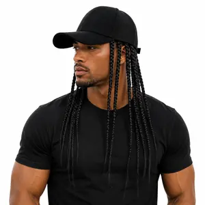 Unisex Hip Hop Punk Wide Brim Snapback Cap, Braided Dreadlock Wig Made of High-Temp Fiber, Two Lengths, Black & Brown, Sun Hat for Motorcycle Spring Autumn