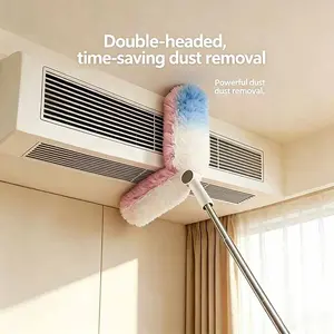 Static Dusting Brush, Home Cleaning Tool, Extendable Design, One-Time Use Static Cloth Head, Reaches Tight Spaces, Single Hand Operation