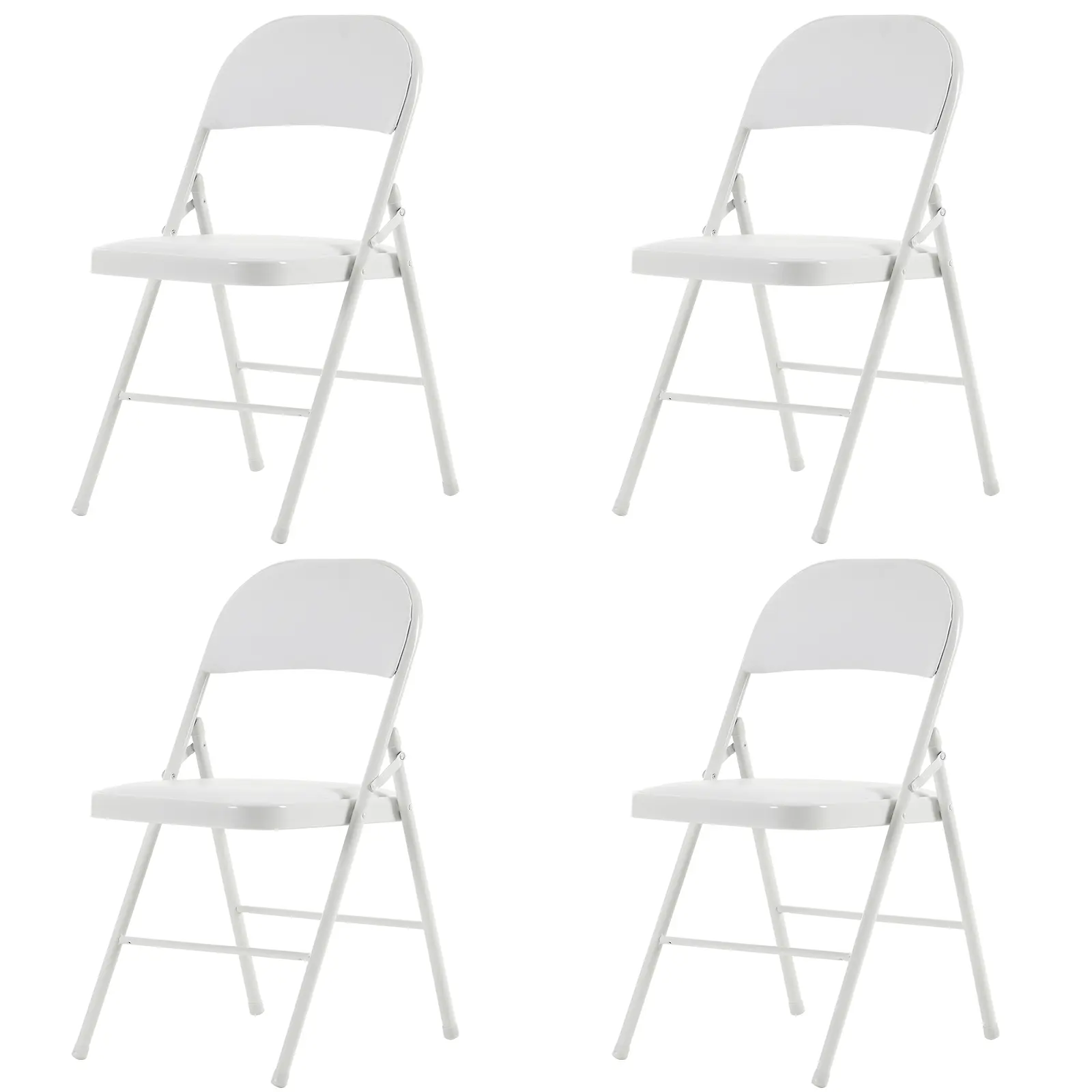 Folding Steel Chairs with PVC Cushions, Comfortable Dining Room Chairs for Living Room, Reception, and Events, 150KG Weight Capacity, White, Set of 4