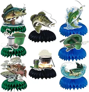 8 Pcs Fishing Decorations Gone Fishing Centerpieces Fish Party Decorations Honeycomb for Boys Girls Birthday Party Baby Shower Supplies Decor Photo Prop