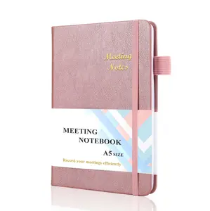 Meeting Notebook for Work - Premium Leatherette Hardcover Meeting Planner Notebook for Work with Action Items , Summary and Numbered Pages - 5.8x 8.2" Office Business Meeting Notes Notebook