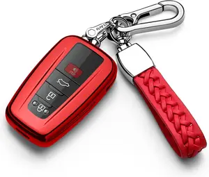 Toyota Key Fob Cover with Keychain Soft TPU Key Shell Case,For 2019-2025 Rav4 2020-2022 Highlander Corolla Prius 2018-2024 Camry C-HR Avalon GT86 2021-2024 4runner (Red)