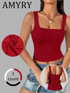 Women's Solid Color Racer Back Tank Top Top Fitted Solid Sleeveless for Summer, Ladies Clothes for Daily Wear, Gamis