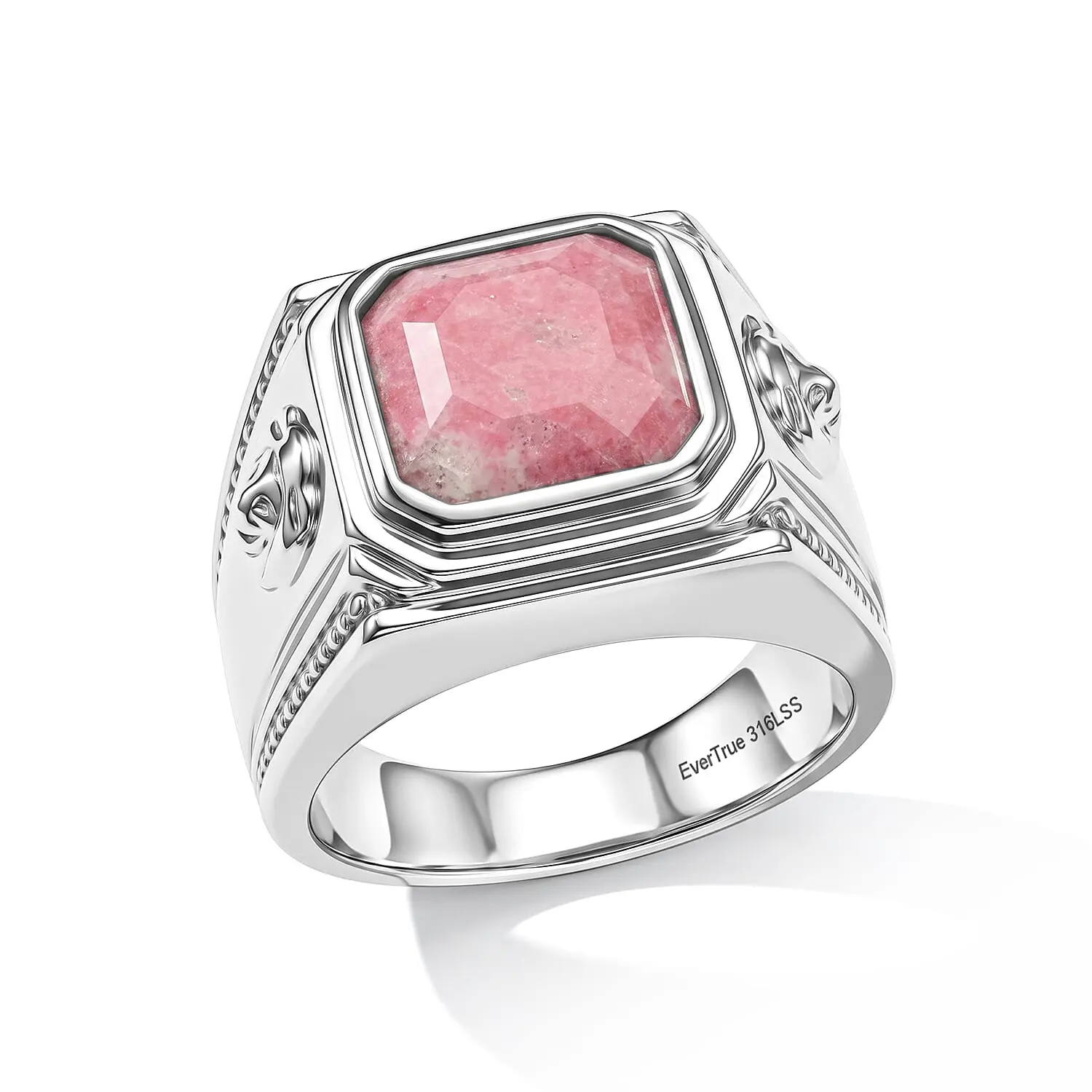 EverTrue Norwegian Thulite 7.10 ctw Men''s Ring in Stainless Steel (Size 10)