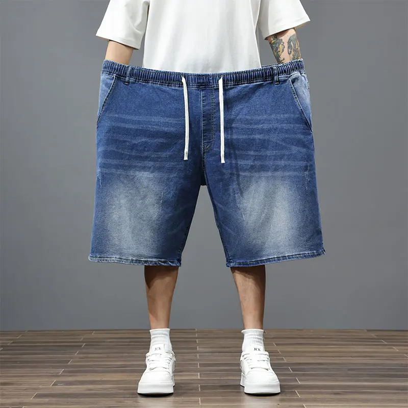 Men's Plus Size Basic Minimalist Denim Shorts (4XL-9XL) - Menswear Bottom, Elastic Drawstring Waist, Stretch Denim Fabric, Casual for Trips and Weekends, Sturdy Relaxed Feel