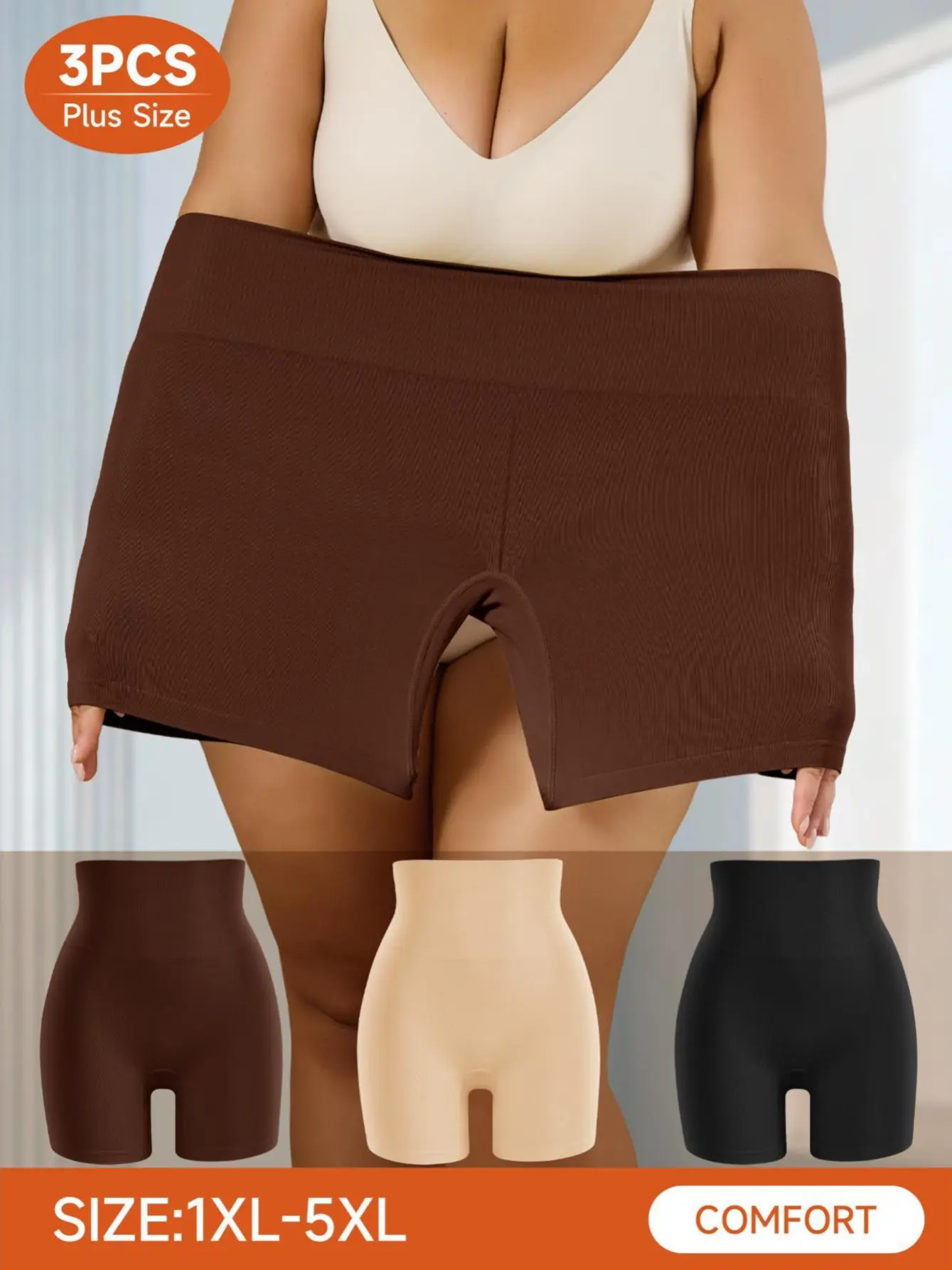 QUASTI Boxer Shorts for Women, 3 Pack Plus Size High Waist Basic Everyday Panty, Soft Breathable Fabric with Firm Tummy Control