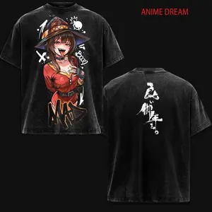 Megumin KonoSuba: God’s Blessing on This Wonderful World! Anime Double Printed Vintage Washed Tee Unisex Oversize Anime Manga Washed Heavyweight Cotton T-shirt