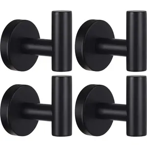 Towel Hooks Bathroom Coat Robe Wall Hook Heavy Duty Door Hanger Towel Robe Clothes Cabinet Closet Sponges Rack for Bathroom Bedroom Kitchen Hotel Pool 4 Packs Black(Drilling Installation)