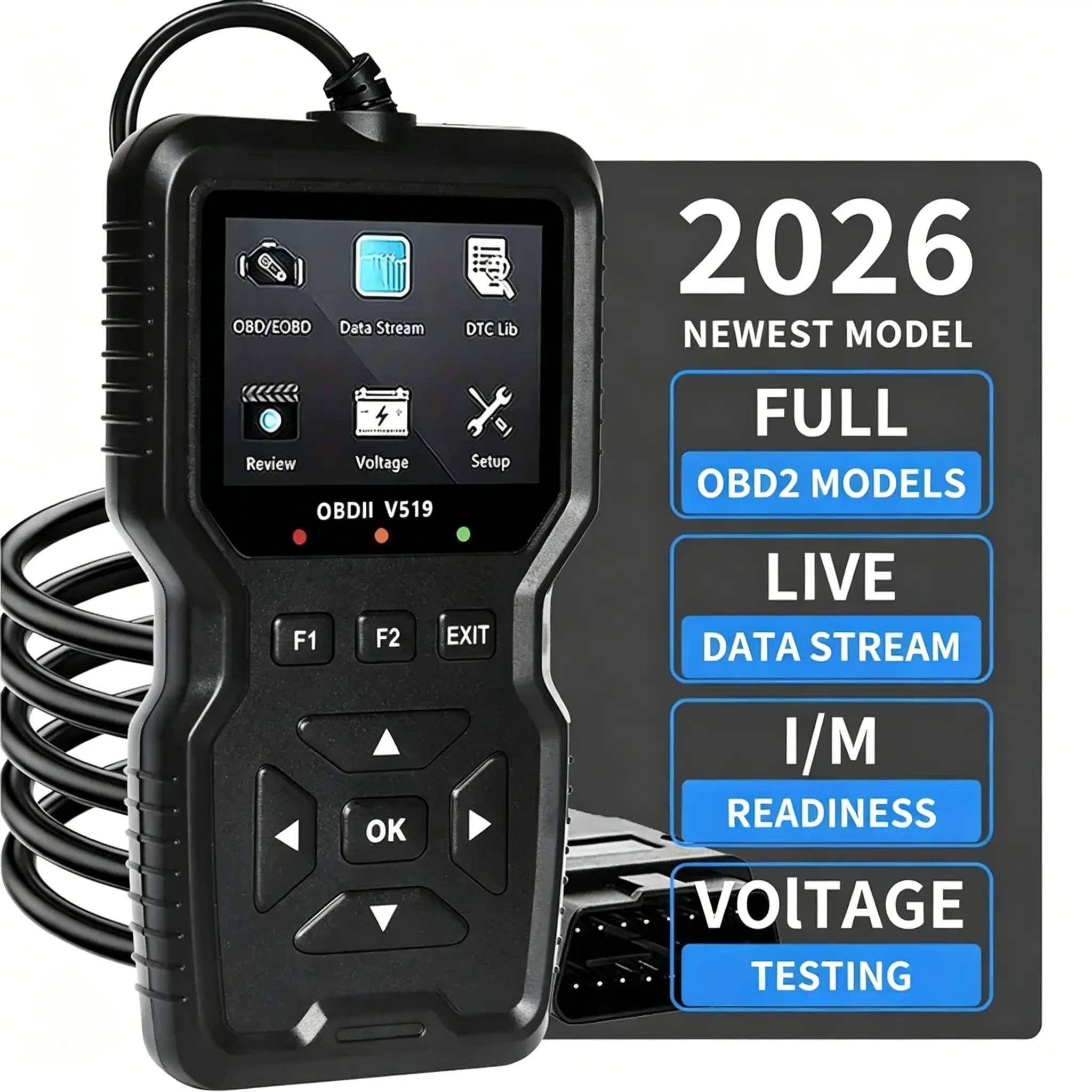 V519 Car Diagnostic Scanner, OBDII Engine Code Reader with Read & Erase Codes, Real-Time Data, Vehicle Information and Emission Tests