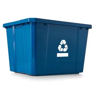 Gracious Living Medium Curbside Blue Box Plastic 17 Gallon Home Recycling Bin