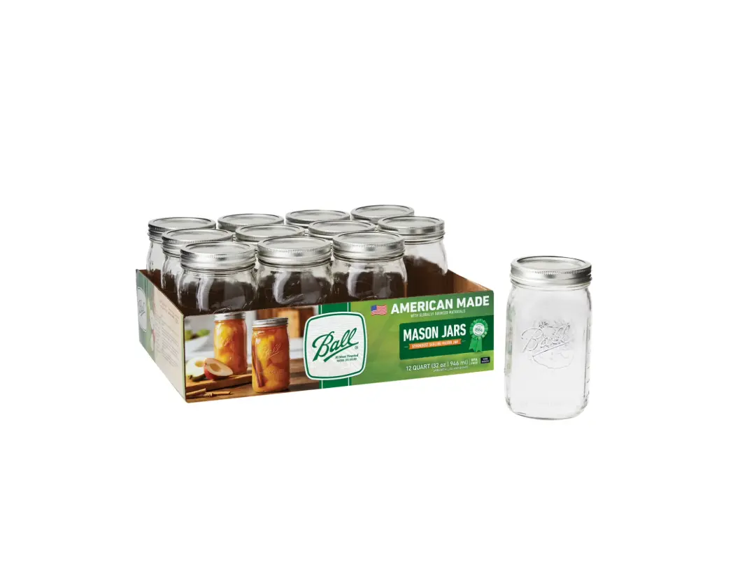 32 Oz Wide Mouth Glass Mason Jars with Lids & Bands, 12 Count