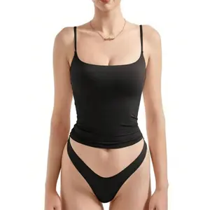 Women's Black Spaghetti Strap Crop Top Slim Fit Sleeveless Cami Shirt for Daily & Casual Wear Soft Knitted Fabric low cut Longline Strappy Impact Gym tank air women weighted vests oversized tshirt Mesh Babydoll Strapless Boned Corset bandeau