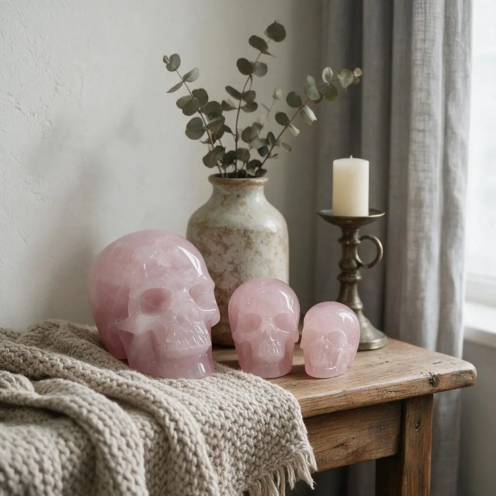Gift 2.2inch 3 inch 4.5inch natural Rose Quartz crystals skull,Realistic,Crystal Healing,Fine Sculpture