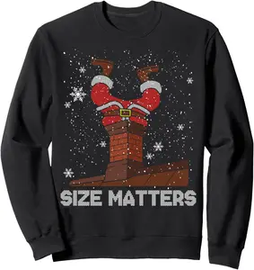 Size Matters Fat Santa Claus Chimney Ugly Christmas Sweater Sweatshirt