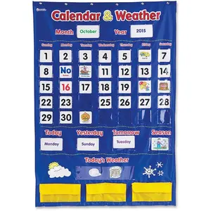 Learning Resources Calendar & Weather Pocket Chart - Multi-Color, 138-Piece Double-Sided Cards, Vinyl Materials, Classroom Teaching Visual Aids, Office Stationery with Storage Pockets