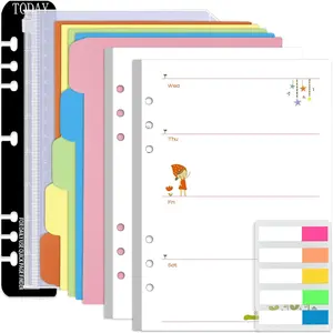 A5 Planner Inserts Weekly Planner Refills, 90 Pages Colorful 6-Ring Loose-leaf Paper Binder Inserts w/Divider, PVC Pouch, Ruler, Index Tab for Journal, Filofax, Double-sided, Undated, 8.3x5.6"