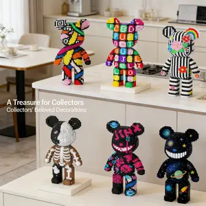Large Size Love Bear Flower 3D Building Block Puzzle Blocks, Home Office Bookshelf Decor, Party Decoration, Ideal Gift for Thanksgiving Christmas Halloween Easter