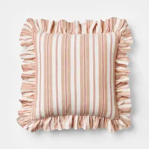 Square Woven Stripe Throw Pillow with Ruffle Rose/Ivory - Threshold designed with Studio McGee