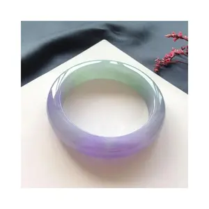 Natural Double Color Jadeite Violet Bangle Floating Flower Jade Bangle