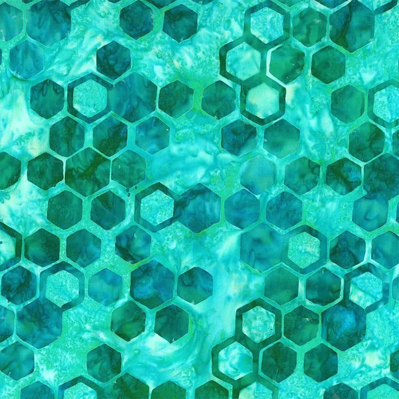 Fabric Northcott Teal Hexies Abstraction Banyan Batiks by the Quarter Yard 83813-63