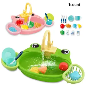 1 count Lovely Children's Pretend Play Electric Dishwashing Sink, Circulating Water Kitchen Washbasin, Electric Dishwashing Pool Water Play Toy, Suitable for Role-Playing and Dishwashing Toys (Batteries Not Included)