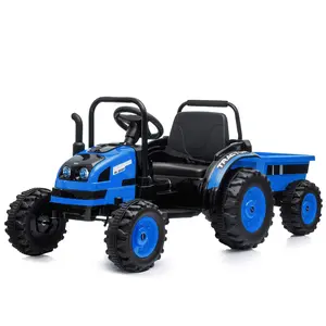 Gaomon 12V Kids Ride-On Tractor Tricycle with Trailer, Dual Motors, Remote Control, Music, and LED Lights, Blue