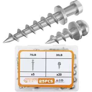Bear Claw Hanger Screws Hanger Sliver- 30lb&75lb Picture Hooks - 4-in-1 Hanging Screws for D-Rings, Sawtooth, Wire and Keyholes - Mounts in Drywall and  Studs (30&75lbs-25pcs) ()
