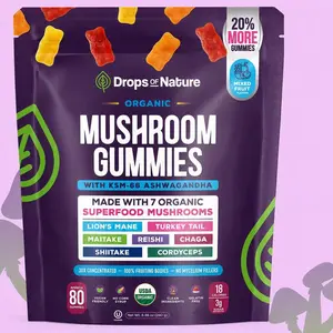 Drops Of Nature Mushroom Complex Gummies with KSM-66 Ashwagandha, Lion's Mane, Reishi, Cordyceps, Chaga, Turkey Tail, Maitake, Shiitake, Mixed Fruit Flavor Dietary Supplement, 80 Gummies Natural Fitness Vitamin Edible Vitamin