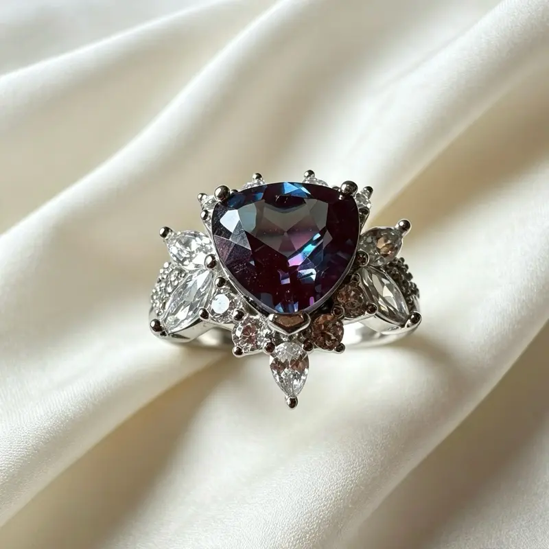 <PingEast jewelry > Alexandrite ring , heart shaped, 3ct