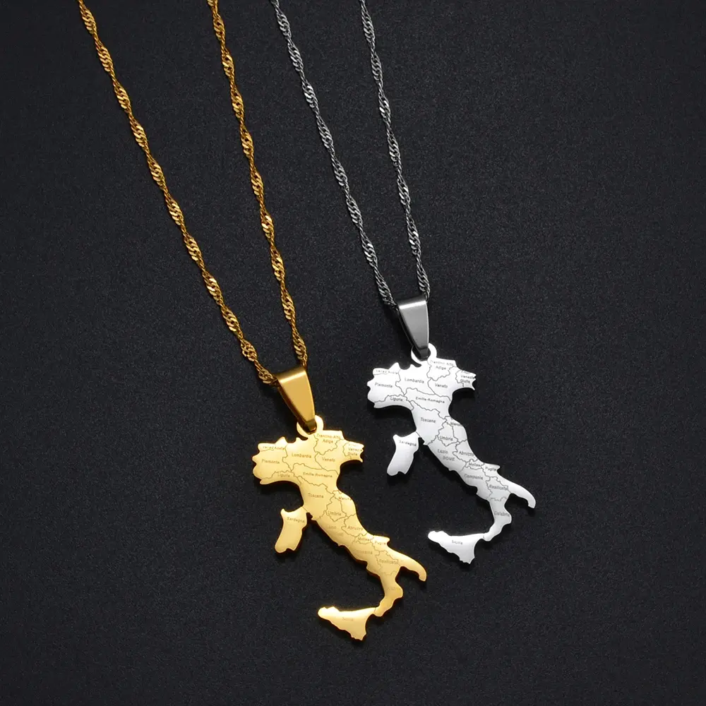 Italy Map Necklace - Flag Pendant Gifts Pride Jewelry for Men and Women