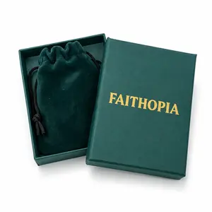 FAITHOPIA Green Jewelry Gift Packaging Set, Gift Box with Soft Drawstring Pouch for Small Accessories, Packaging Add-On Only, Not Sold Separately