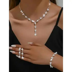 Faux Pearl Decor Necklace & Dangle Earrings & Adjustable Bracelet, Elegant Jewelry Set for Women, Trendy All-match & Exquisite Jewelry As Gift