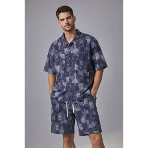 Men's 2-Piece Outdoor Casual Beach Clothing Set, Short-Sleeve Tie-Dye Fashion Shirt, Multi-Pocket Shorts, Shortsleeve