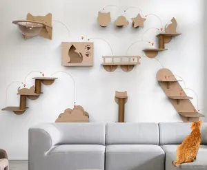 Plywood black lacquered six-piece cat head round stool