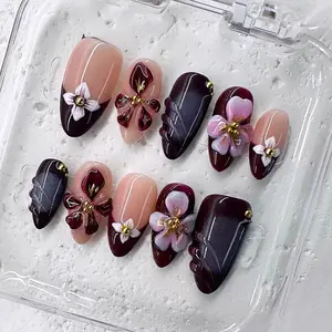 NailPhoria PLUM PUDDING - Handmade Press-On Nails | Reusable, Salon-Quality, Long-Lasting, Glossy Design