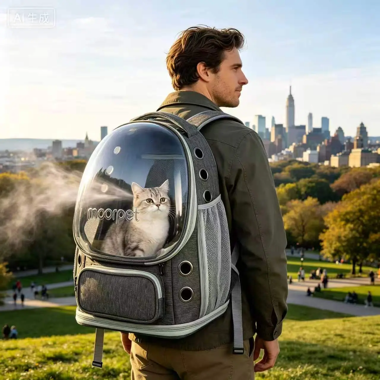 Expandable Cat Backpack Carrier - Expansible Pack with Bubble View, Zipper Closure, Solid Construction, Breathable Mesh, Ventilation Eyelets, Airline-Approved for Outdoor Hiking, Travel (Max 15 lbs)