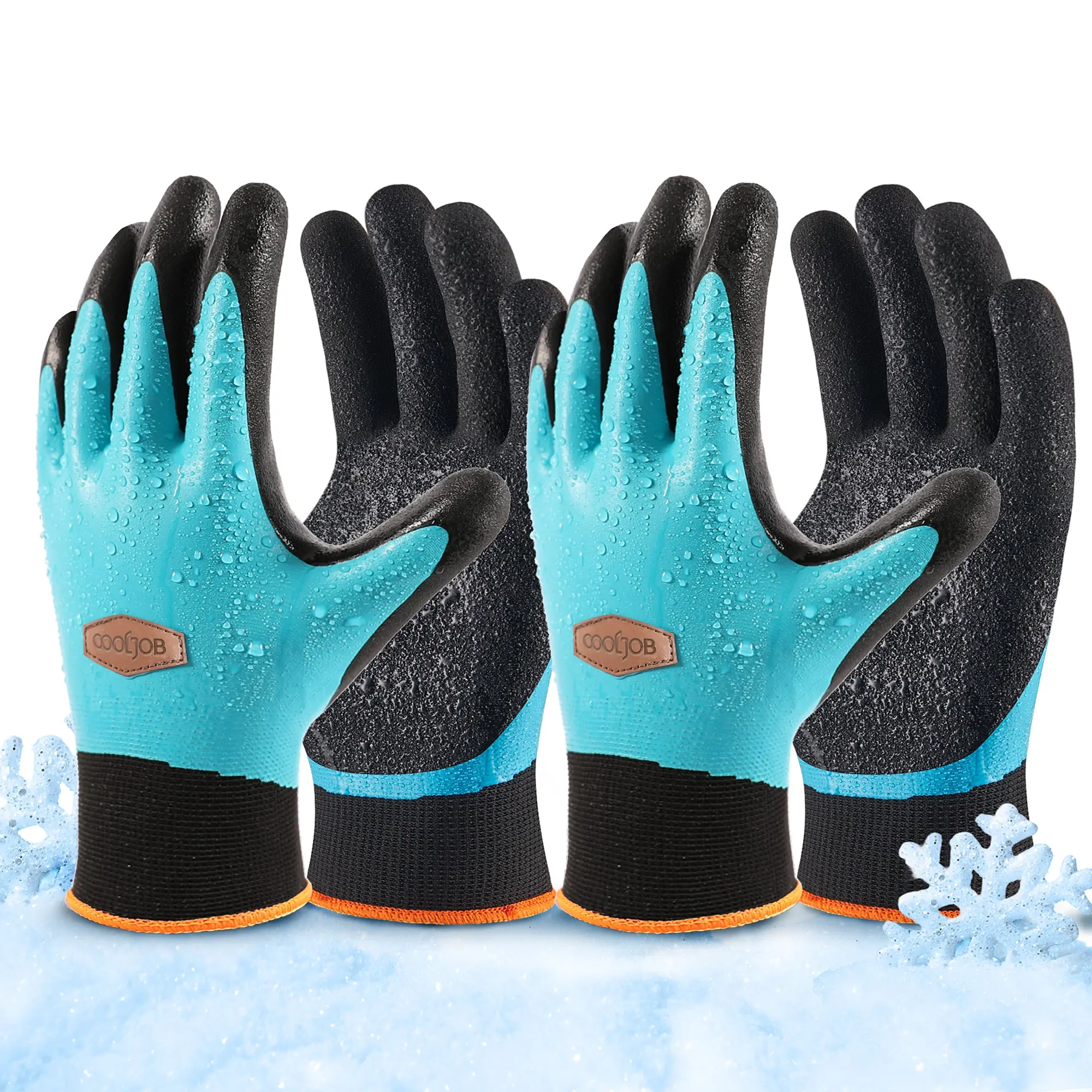 COOLJOB Waterproof Winter Freezer Protective Safety Work Gloves, Double-Coated Rubber Features Safety Work Gloves (Blue)