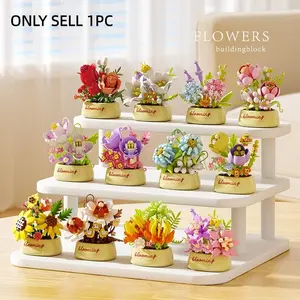 200+pcs Building Block Flower Set, Flower Building Blocks, DIY Creative Assembly Flowers, Permanent Flowers, Abs Material, Stress Relief Toy, Decorative Ornament, Flower Bricks