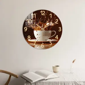 Acrylic Wall Clock, Coffee Theme, Dynamic Splash Design, Silent Mechanism, Ideal for Living Room, Kitchen, Coffee Corner, Battery Operated