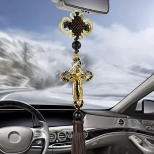 Jesus Figurine Cross Car Pendants Auto Decoration Hanging Automobiles Rear View Mirror Christian Suspension Decor Accessories