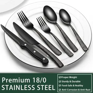 EWFEN 24-Piece Black Silverware Set with Steak Knives Premium 18/0 Stainless Steel Mirror Finished Flatware for 4 Home Restaurant Use