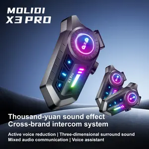 X3PRO Mesh Multi-User Intercom, Heavy Bass, Bluetooth Headset for Motorcycle Helmet, Surround Sound, Waterproof, Intercom, Noise Cancelling, Earphones for Ride/Travel - Must Wear Earphones